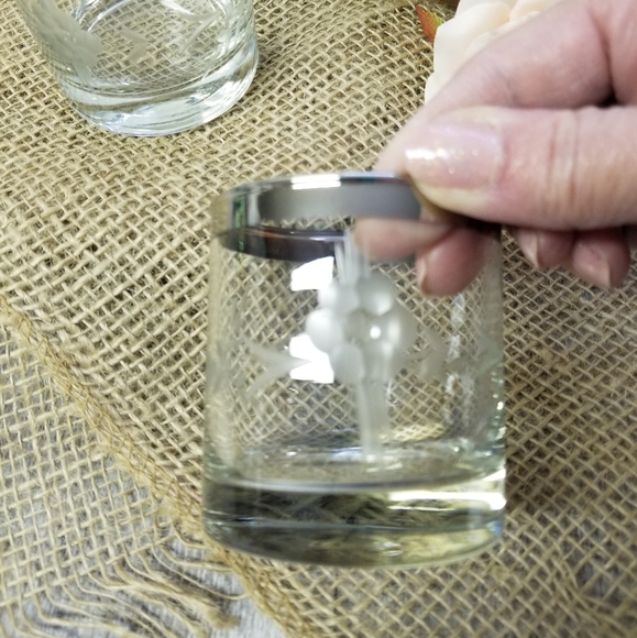 Etched glass silver rimmed candle holders - Picture 5 of 10